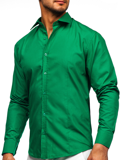 Camicia elegante da uomo verde scuro a maniche lunghe Bolf 1703