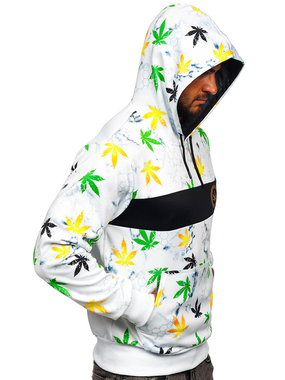 Felpa con stampa con cappuccio da uomo bianca Bolf HM258