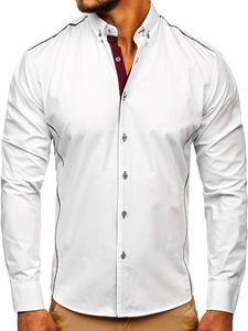 Camicia elegante a maniche lunghe da uomo bianco-bordò Bolf 5722-1