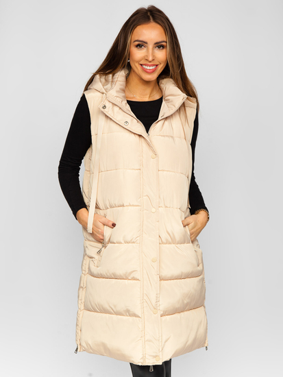 Gilet lungo trapuntato oversize da donna beige Bolf 81276