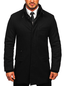 Cappotto invernale monopetto con un colletto supplementare staccabile nero Bolf 8802