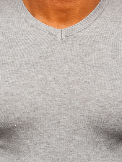 Uomo Maglione con scollo a V Grigio Chiaro Bolf YY03