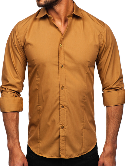 Camicia elegante da uomo marrone chiaro a maniche lunghe Bolf 1703
