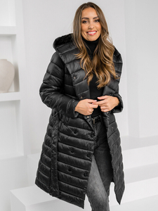 Lungo inverno da donna Cappotto trapuntato con cappuccio nero Bolf 5M3159A