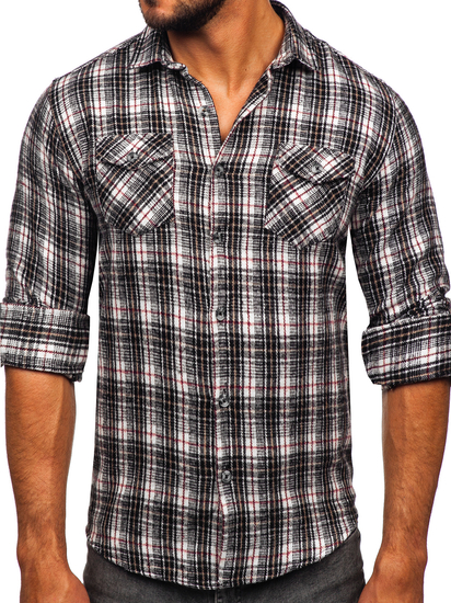 Camicia in flanella a maniche lunghe da uomo nero-bianca Bolf 20731-2