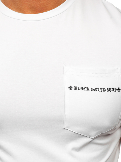 T-shirt con tasca con stampa da uomo bianca Bolf MT3044