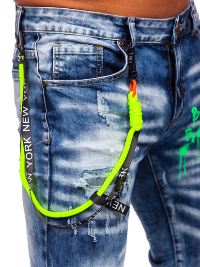 Pantaloni in jeans slim fit con bretelle da uomo blu Bolf E7853