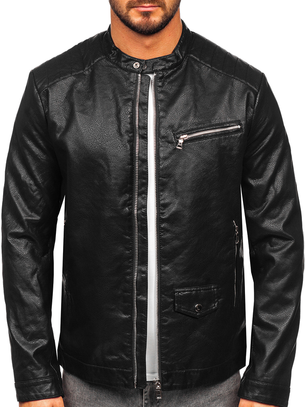 Giacca biker in pelle da uomo nera Bolf 11Z8021