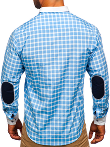 Camicia elegante a quadri a maniche lunghe da uomo celeste Bolf 5737-1