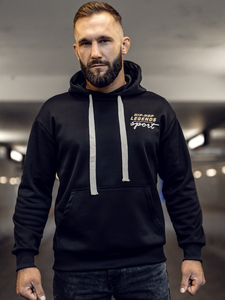 Uomo Felpa con cappuccio con canguro stampato Nero Bolf M280