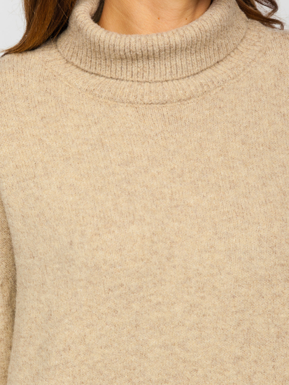 Maglione lungo tipo dolcevita oversize da donna beige Bolf J51882