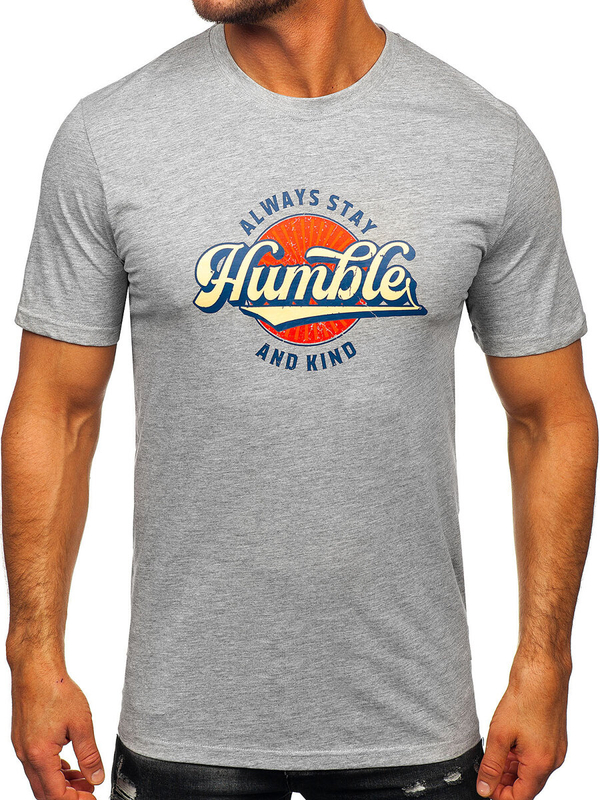 Uomo T-shirt in cotone con stampa Grigio Bolf MPO3531