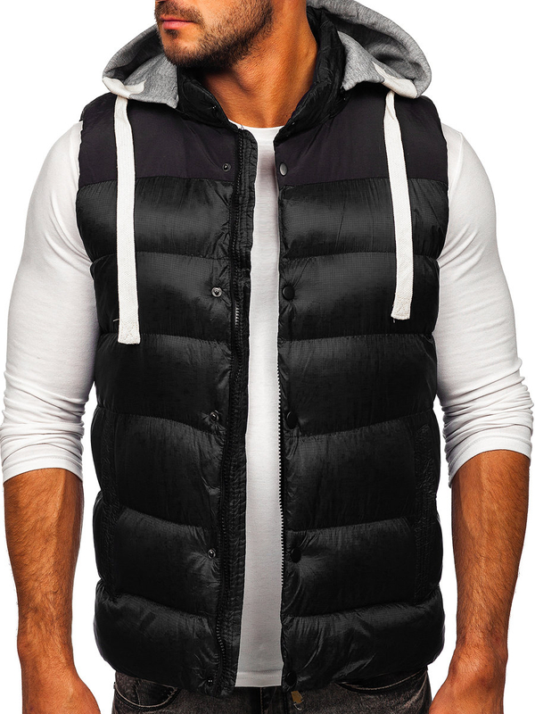 Gilet trapuntato da uomo con cappuccio in colore nero Bolf 13078