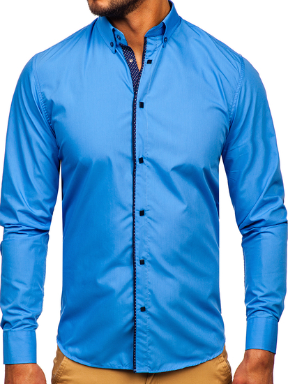 Camicia elegante a manica lunga da uomo azzurra Bolf 7724-1