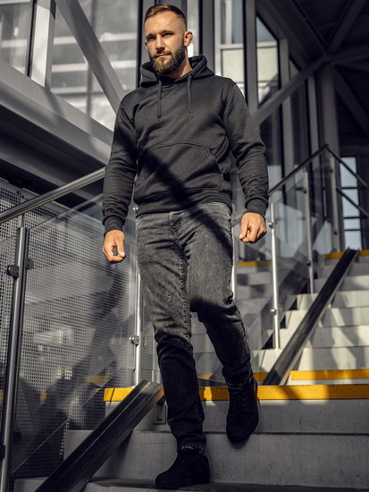 Felpa da uomo con cappuccio tipo kangaroo nera Bolf 2009A4