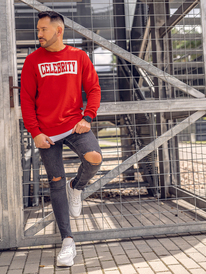 Felpa con cappuccio e stampa da uomo rosso Bolf 11115A