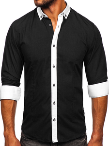 Camicia elegante a maniche lunghe da uomo nera Bolf 21750
