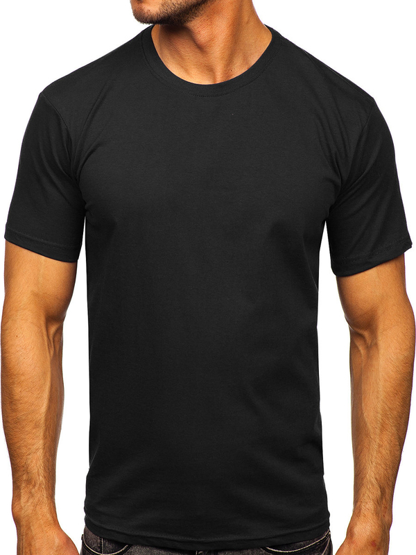 T-shirt da uomo in cotone nero senza stampa Bolf 192397