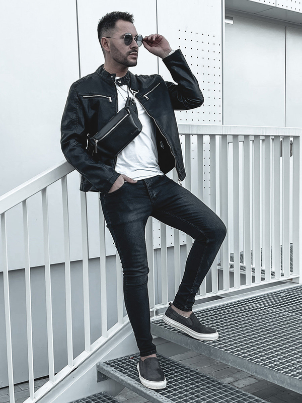 Giacca in pelle da uomo nera Bolf 1129