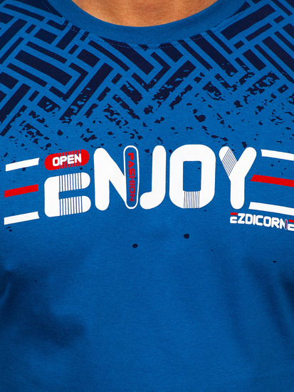 T-shirt in cotone con stampa da uomo azzurra Bolf 14720