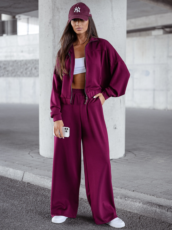 Completo due pezzi con felpa con zip da donna bordeaux Bolf 821109