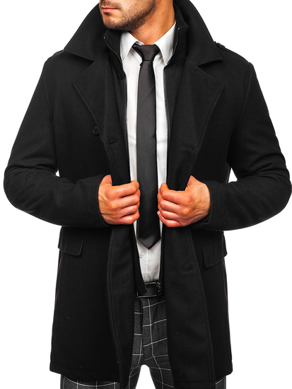 Cappotto invernale da uomo a doppia fila con collo aggiuntivo staccabile nero Bolf 8805