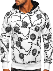 Felpa con cappuccio e stampa da uomo bianco Bolf HM336