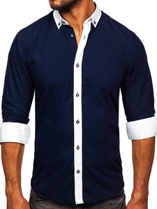Camicia elegante a maniche lunghe da uomo blu Bolf 21750