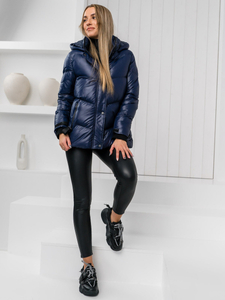 Giacca invernale trapuntata con cappuccio da donna blu Bolf 23065A