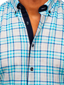 Camicia a manica corta a quadri da uomo celeste Bolf 201501