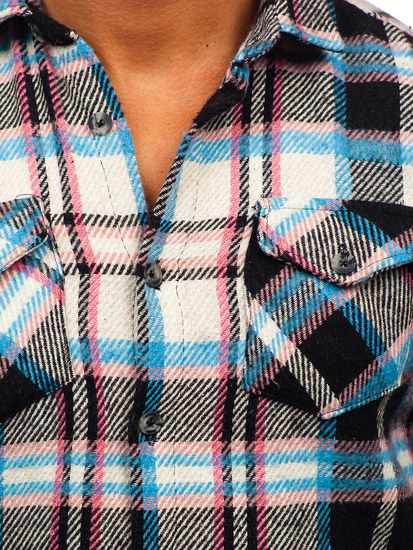 Camicia in flanella a quadri a manica lunga da uomo azzuro-rosa Bolf 22704