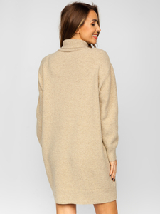 Maglione lungo tipo dolcevita oversize da donna beige Bolf J51882