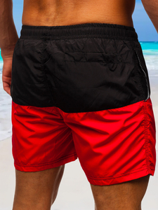 Pantaloncini da bagno corti da uomo nero-rossi Bolf HM058