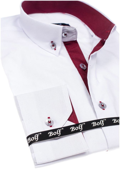 Camicia elegante a maniche lunghe da uomo bianco-bordò Bolf 5722-1