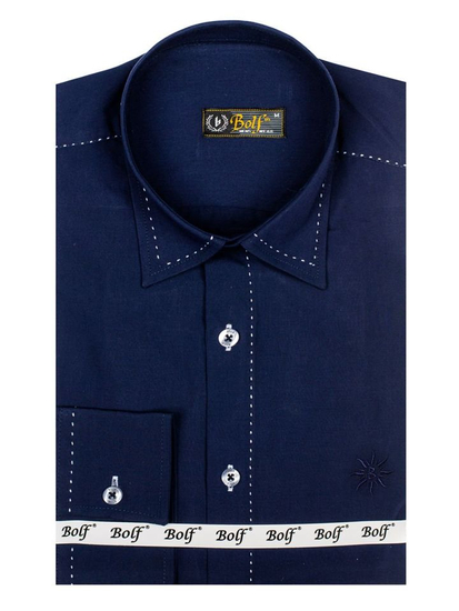 Camicia elegante a manica lunga da uomo blu Bolf 4719