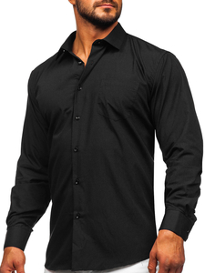 Camicia elegante con maniche lunghe da uomo nera Bolf M14