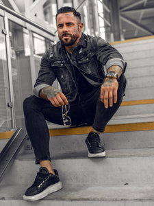 Giacca in jeans da uomo nera Bolf MJ504NA