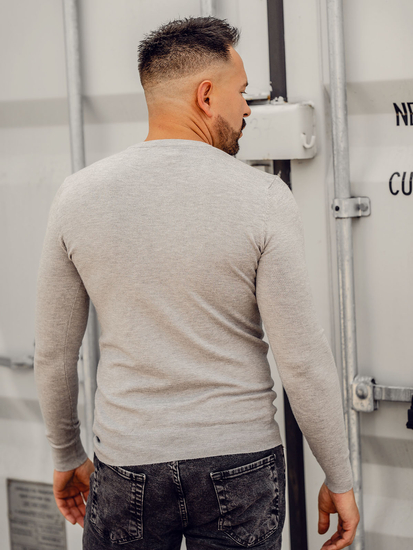 Uomo Maglione con scollo a V Grigio Chiaro Bolf YY03