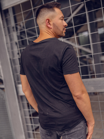 T-shirt da uomo nera in cotone tinta unita con scollo a V Bolf 4049A