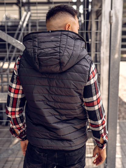 Gilet trapuntato con cappuccio da uomo nero Bolf 7106A