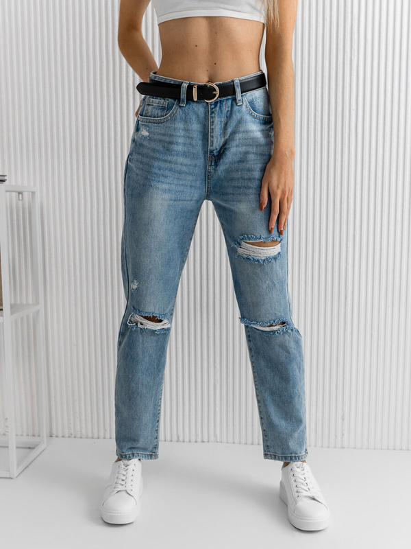 Pantaloni in denim mom fit con cintura da donna azzurri Bolf DM321M