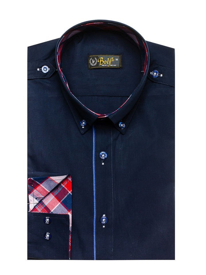 Camicia elegante a manica lunga da uomo blu Bolf 1758