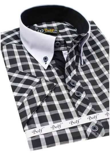 Camicia elegante a quadri a manica corta da uomo nera Bolf 5531