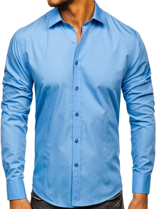 Camicia elegante da uomo azzurra a maniche lunghe Bolf 1703