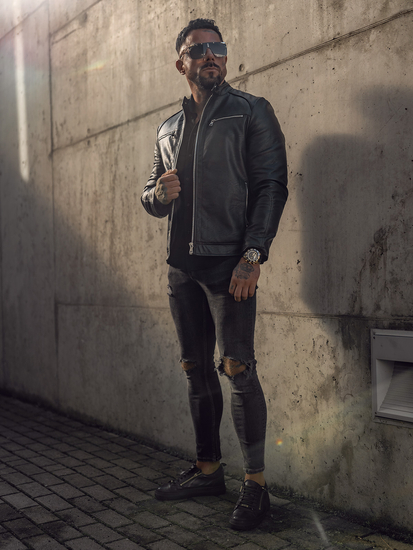 Giacca in pelle da uomo nera Bolf 11Z8003