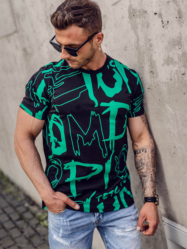 T-shirt da uomo nera con stampa Bolf KS1972A