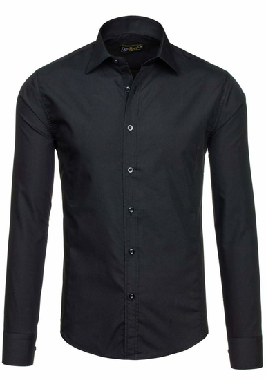 Camicia elegante da uomo nera a maniche lunghe Bolf 1703