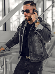 Giacca in jeans da uomo nera Bolf MJ504NA