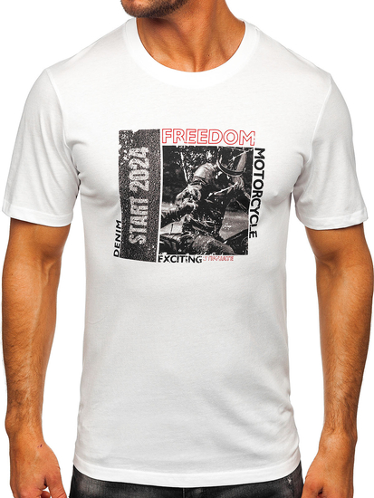 Uomo T-shirt in cotone con stampa Bianco Bolf MPO3475