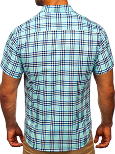 Camicia a manica corta a quadri da uomo verde menta Bolf 201501